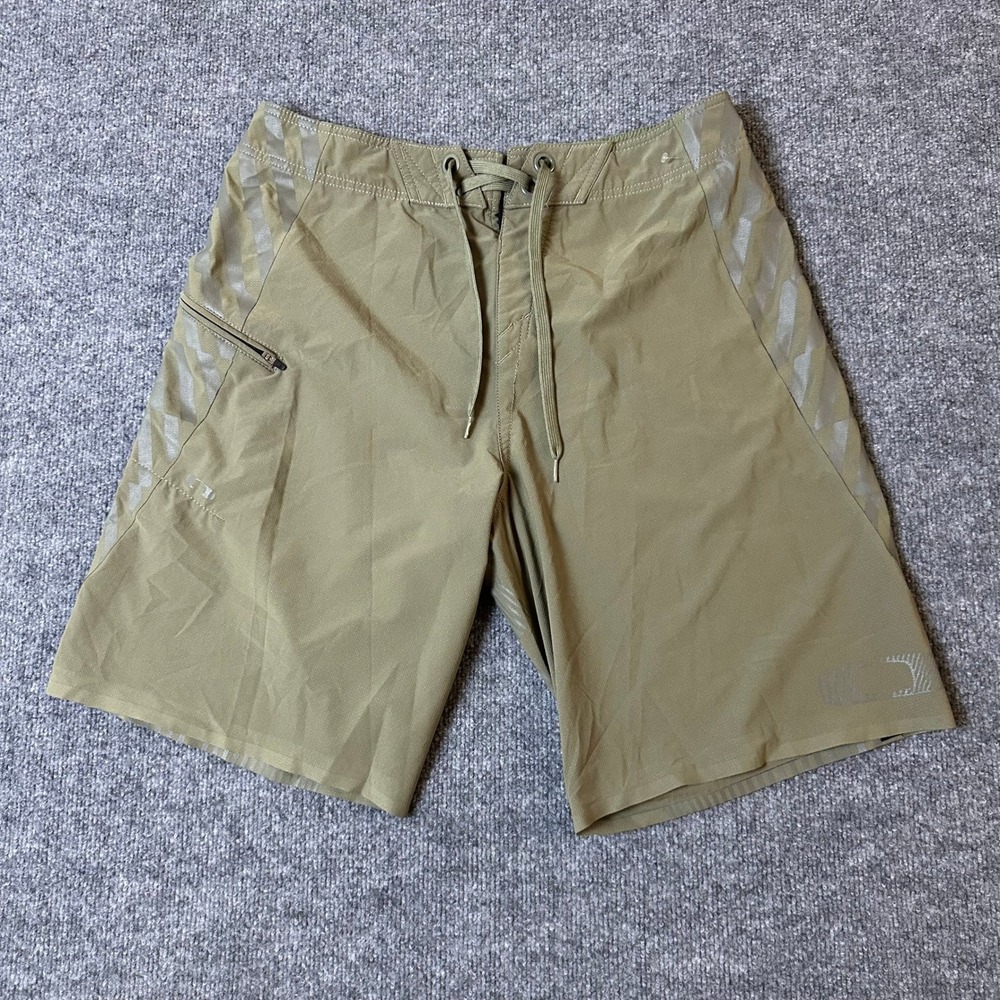 Oakley Board Shorts Mens Size 34 Green Geometric Pattern Zipper Pocket Surf Swim